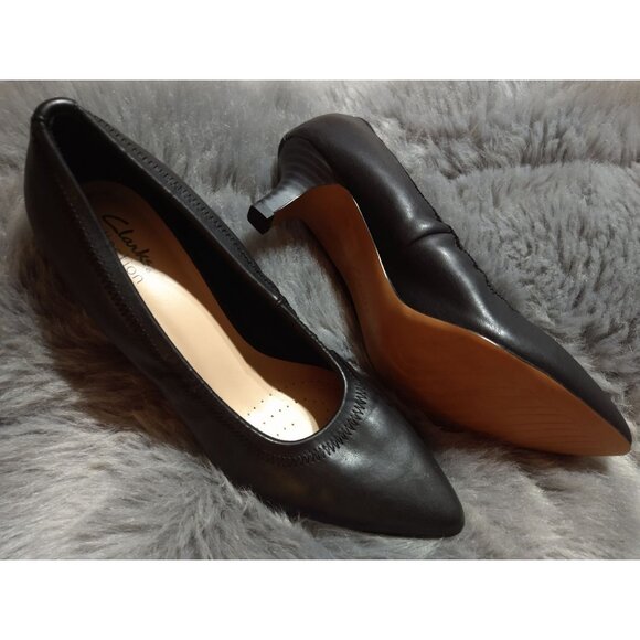 Clarks Womens Shondrah Rae Black  Pointed-Toe Kitten-Heel Pumps Size 9 - Picture 2 of 8
